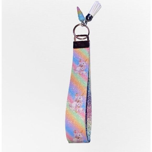 ☀️3/$12☀️ Unicorn Rainbow Faux Leather Keychain Wristlet - Picture 1 of 4